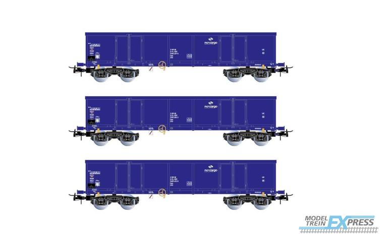 Rivarossi 6536 PKP Cargo, 3-unit pack 4-axle open wagon Eaos, blue livery, loaded with scrap, period V-VI