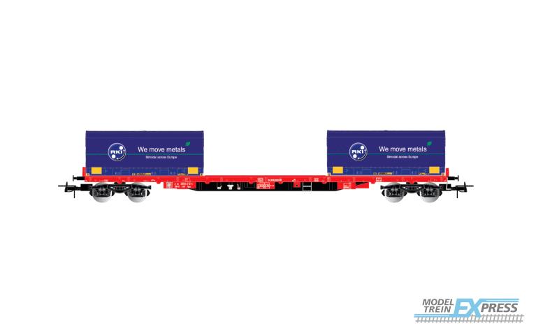 Rivarossi 6558 D-DB, 4-axle container wagon Rglns, red, with 2 x 20' coil container "Rheinkraft", ep. VI