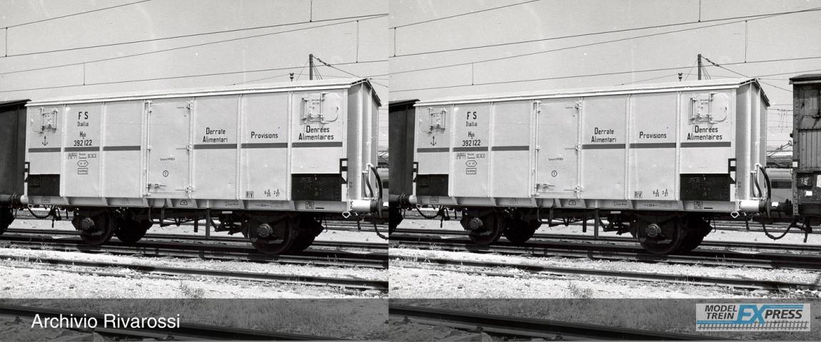 Rivarossi 6562 FS 2-units pack refrigerated wagons Hgb 2-axles metallic body silver red stripe UK loading gaug
