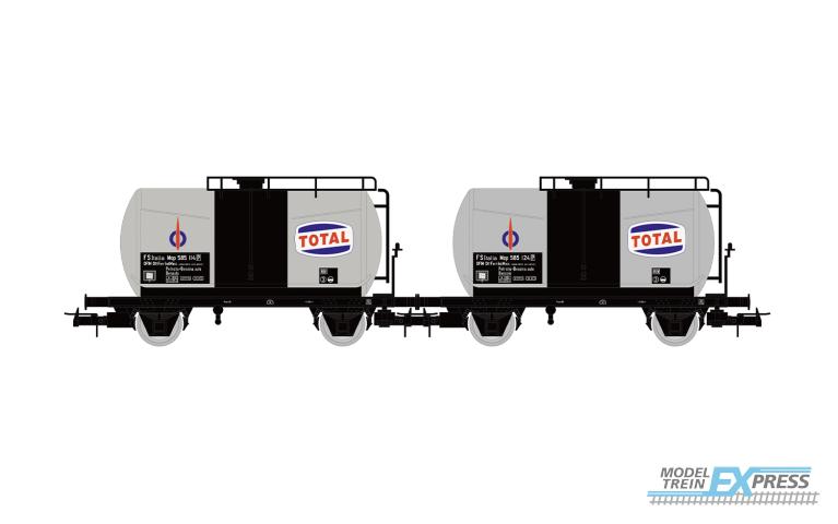 Rivarossi 6565 FS, 2-unit pack 2-axle tank wagons "Total" silver, ep. III