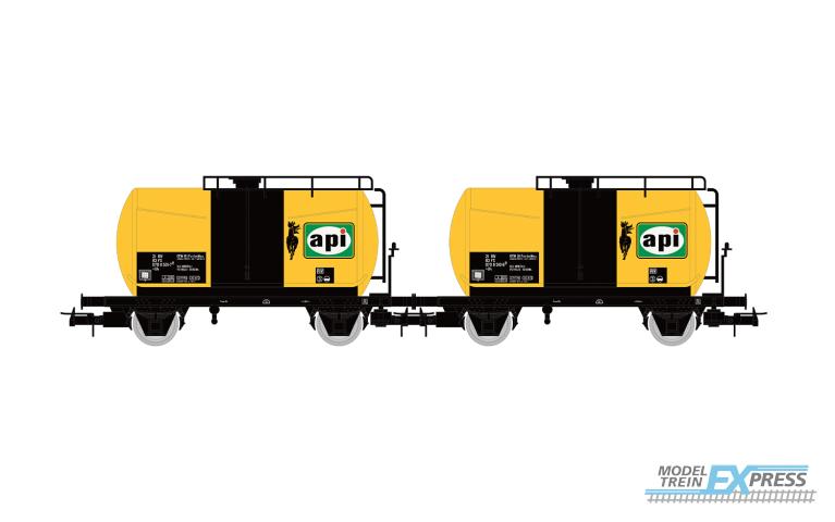 Rivarossi 6566 FS, 2-unit pack 2-axle tank wagons "api" yellow, ep. IV