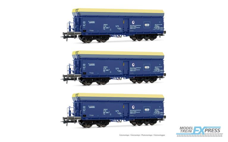 Rivarossi 6589 PKP Cargo, 3-unit pack self discarging wagons type Fals, blue/yellow livery, ep. VI
