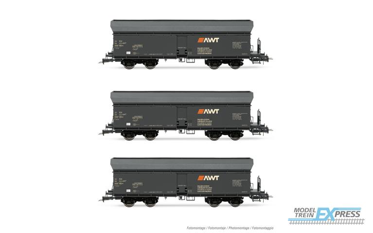 Rivarossi 6590 AWT, 3-unit pack self discarging wagons type Fals, grey livery, ep. VI