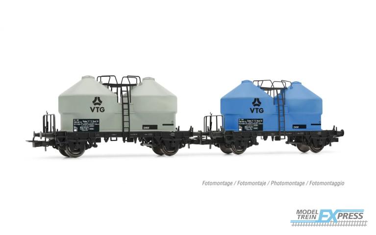 Rivarossi 6592 DR-Miet, 2-unit pack of 2-axle silo wagon Ucs, grey and blue livery "VTG", ep.e IV