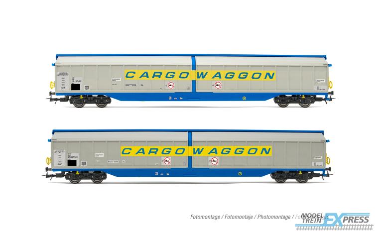 Rivarossi 6599 DB, 2-unit pack sliding wall wagons "CARGOWAGGON", silver livery with light weathering effect, ep. IV