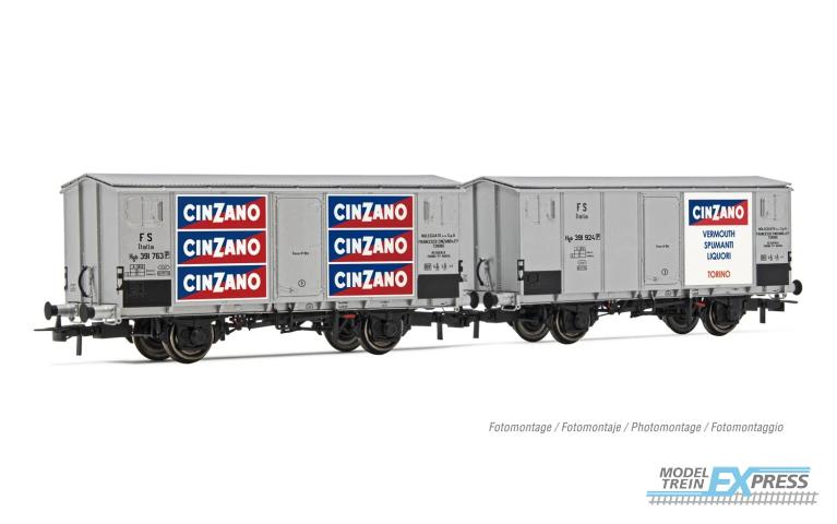 Rivarossi 6606 FS 2-unit pack refrigerated wagons Hgb 2 axles metallic body silver livery with advertising Cinzano