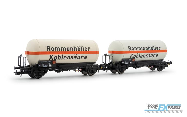 Rivarossi 6644 DB, 2-unit set of 2-axle gas tank wagons, "Rommenhöller Kohlensäure", ep. IV
