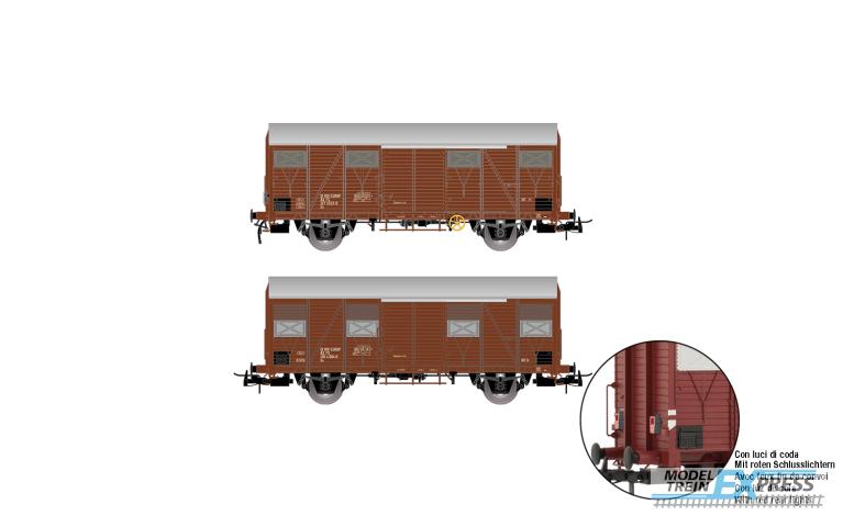 Rivarossi 6645 FS, 2-unit pack Gs wagons (walls made from wooden planks), one with red rear lights, ep. IV