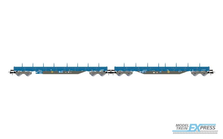 Rivarossi 6671 Press, 2-unit pack 4-axle stake wagons, Res type, blue livery, unloaded, ep.VI