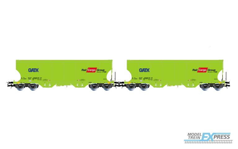 Rivarossi 6674 GATX, 2-unit pack 4-axle round-sided silo wagons, neon-green livery, "RAIL CARGO GROUP", ep. VI