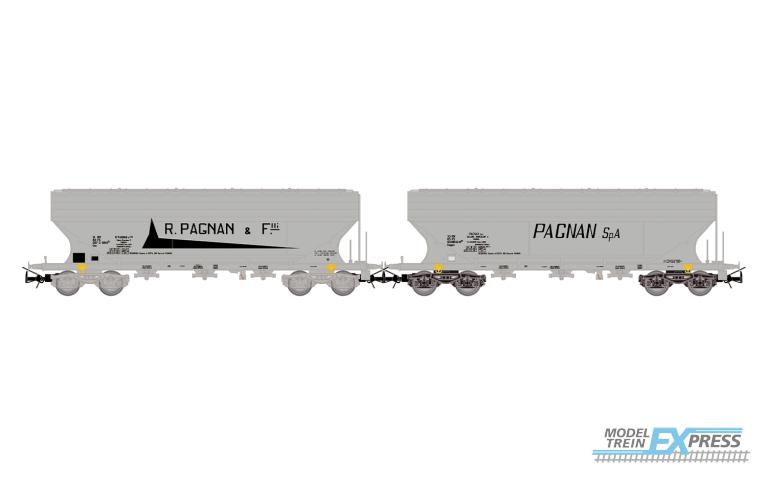 Rivarossi 6678 FS, 2-unit flat-sided pack hopper wagons type Uas, Pagnan livery, ep. IV