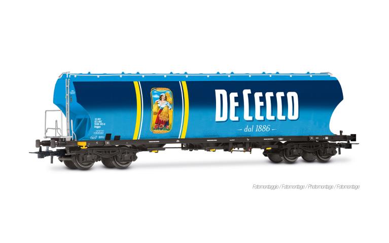 Rivarossi 6692 FS, cereal hopper wagon "De Cecco", rounded sides, light blue livery, ep. VI