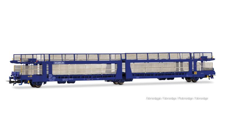 Rivarossi 6700 FS, 3-axle car transporter, modernized Laeks 63C "BRAMBLES", blue, ep. V