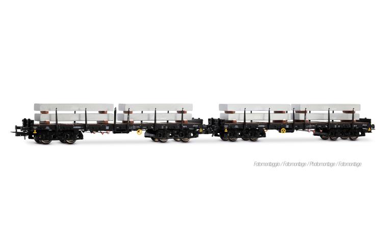 Rivarossi 6701 DB, 2-unit pack 4-axle flat wagons Rmms, black livery, loaded with aluminum blocks, ep. IV