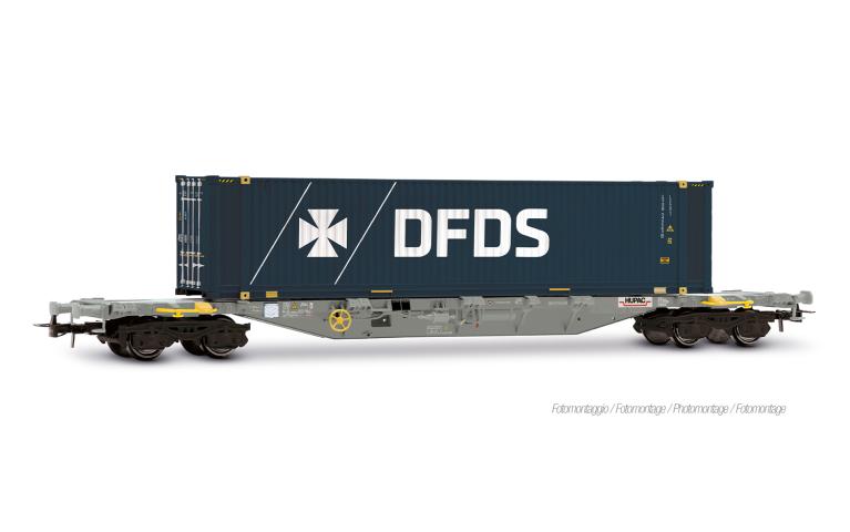 Rivarossi 6704 4-axle containerwagon Sgnss, grey livery, loaded with 45' container "DFDS", ep. VI