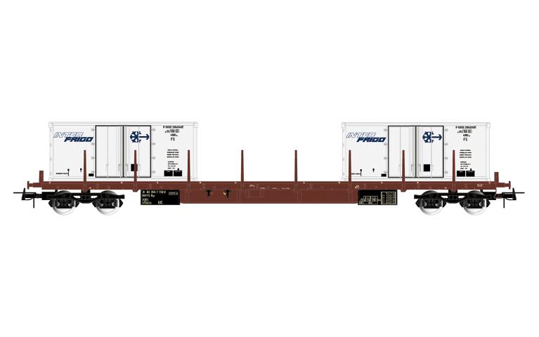 Rivarossi 6714 FS, flat wagon type Rgs, brown livery, with 2 refrigerated containers 20' Interfrigo, ep. IV