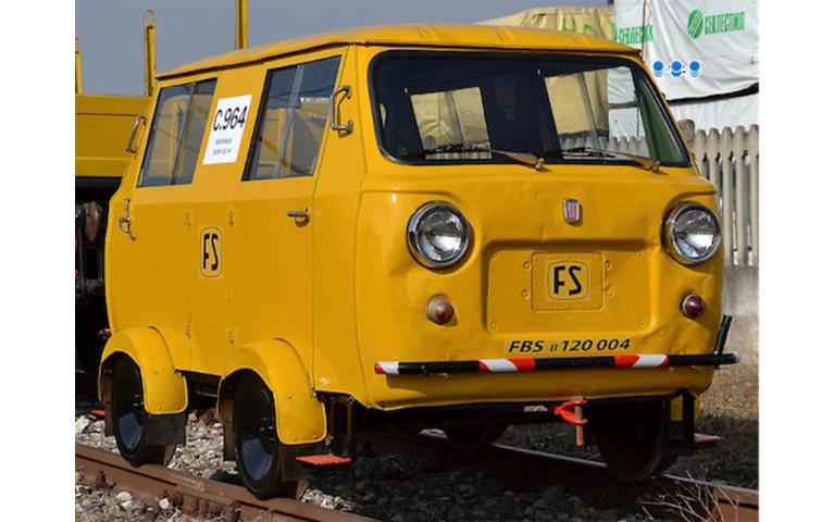 Rivarossi 9007S FS, draisina Fiat 500 with without grill, yellow, FS logo rounded, historic, with DCC Sound Decoder