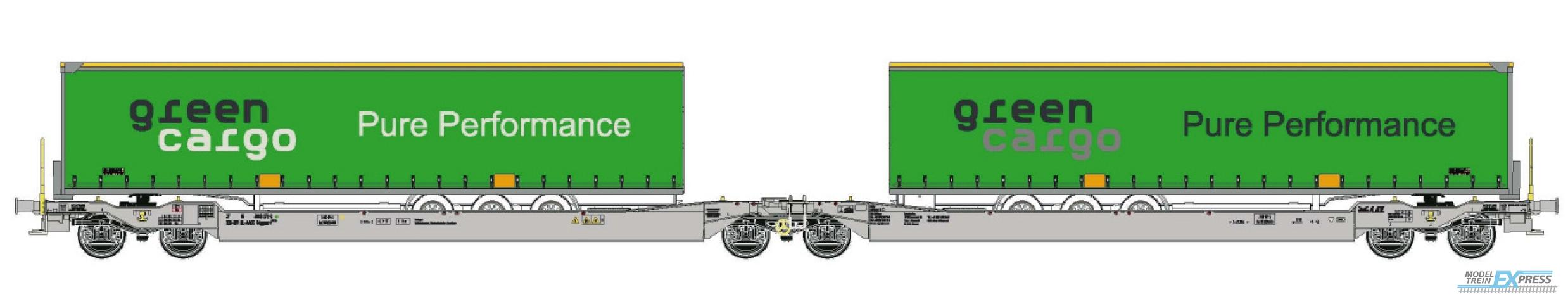 Rocky-Rail 90328 Twin car AAE Cargo Green Cargo AB + 2 opleggers Green Cargo