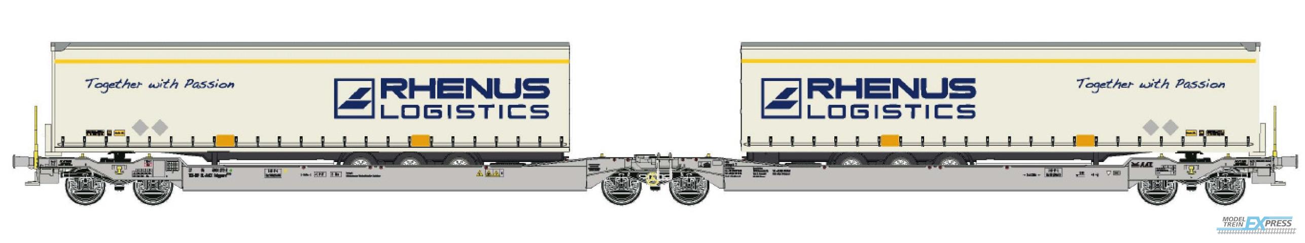 Rocky-Rail 90332 Twin car AAE Cargo DB Schenker Rail AG + 2 opleggers RHENUS