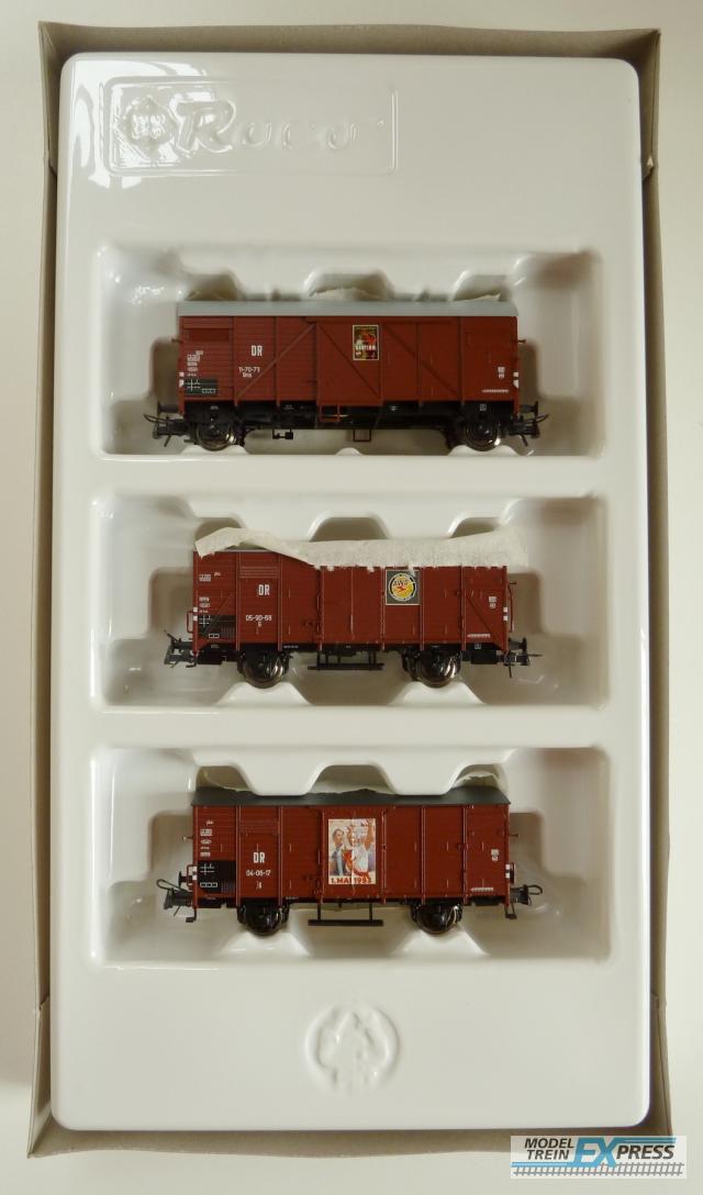 Roco gebruikt materiaal 44166 Set 3 Güterwagen DR Ep III z.g.a.n in doos