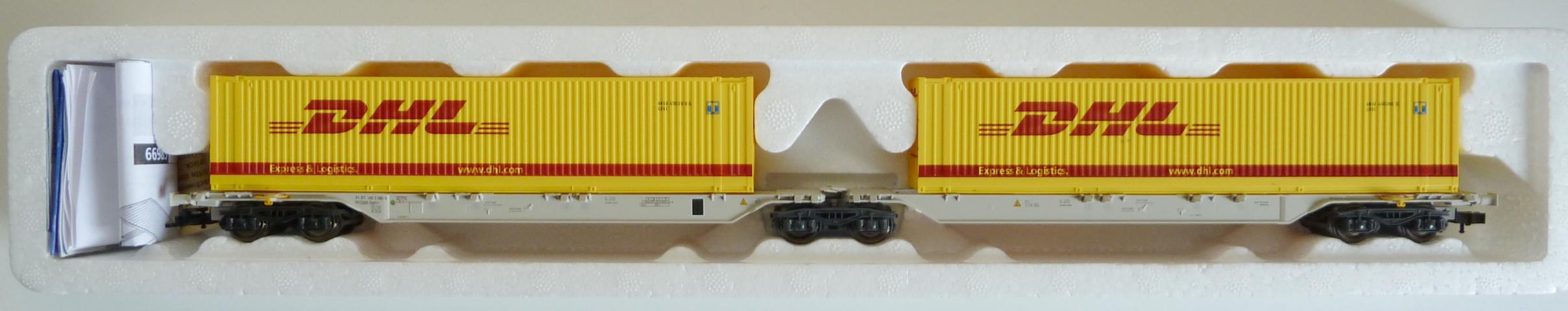 Roco gebruikt materiaal 66983 ÖBB dubbele draagwagen 40' containers "DHL", in goede staat, in doos