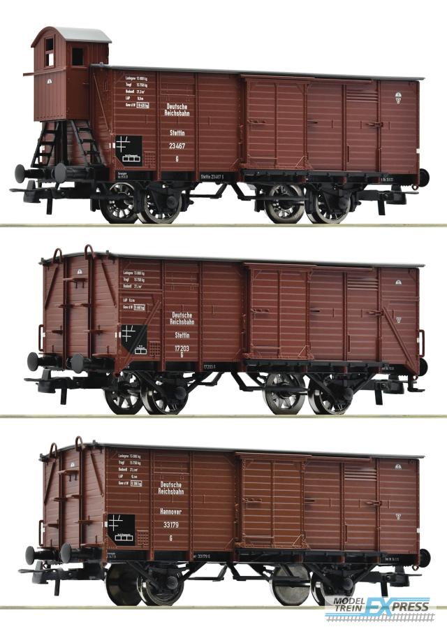 Roco 6600037 3er Set ged.Güterwag. DRG