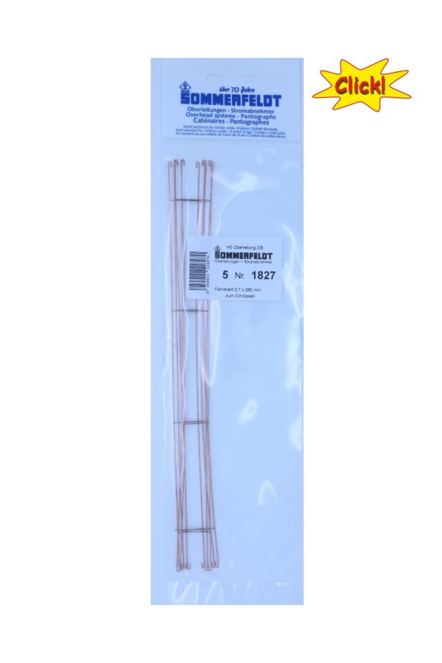 Sommerfeldt 1827 H0 Fahrdraht verkupfert 0,7 x 260 mm zum einrasten