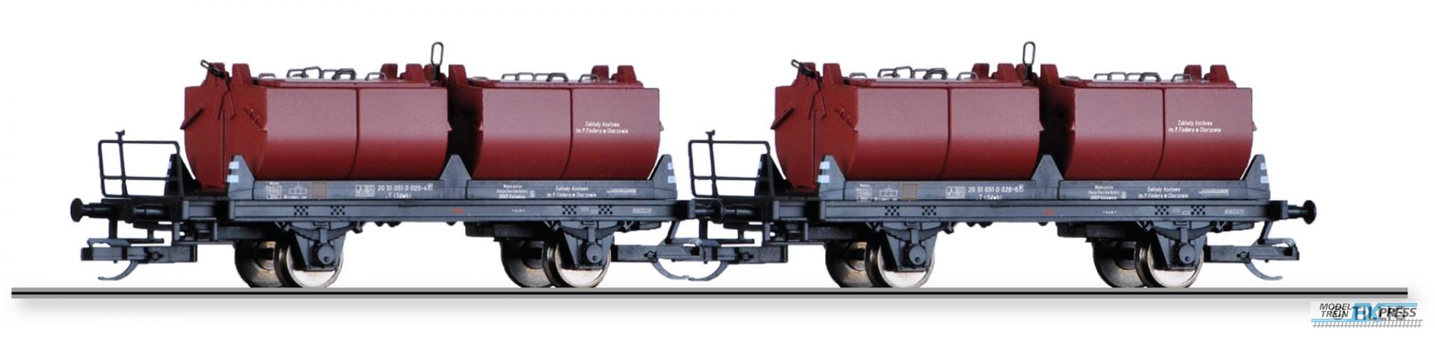 Tillig 1009 Güterwagenset der PKP, bestehend aus zwei Kalkkübelwagen, Ep. IV