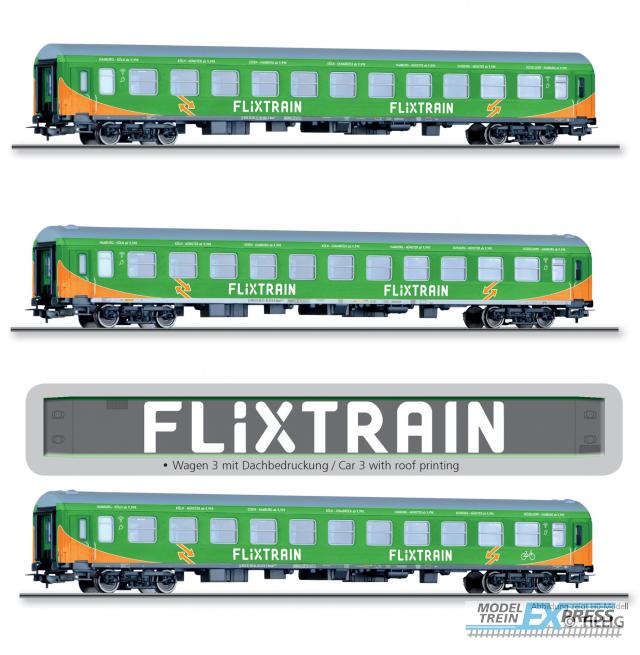 Tillig 1030 Reisezugwagenset "Flixtrain", bestehend aus drei Reisezugwagen, Bauart Halberstadt, Ep. VI