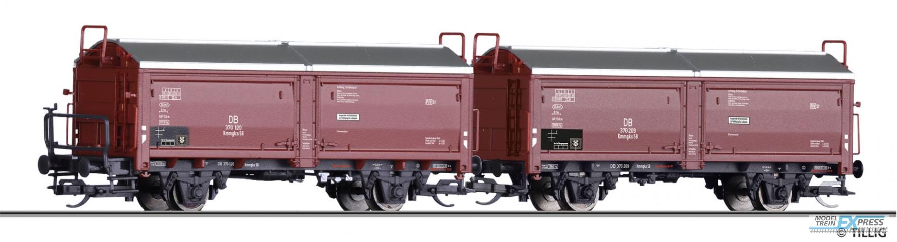 Tillig 1032 Güterwagenset der DB, bestehend aus zwei Schiebedach-/ Schiebewandwagen Kmmgks 58, Ep. III