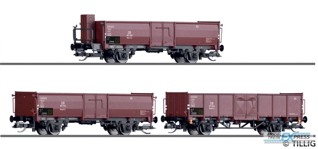 Tillig 1035 Güterwagenset der DB, bestehend aus drei offenen Güterwagen, beladen mit Steinkohle, Ep. III