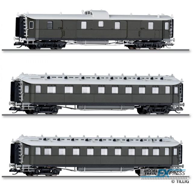 Tillig 1070 Reisezugwagenset "Preußischer Schnellzug" der K.P.E.V., bestehend aus einem Packwagen, einem 2./3. Klasse Personenwagen und einem 3. Klasse Personenwagen, Teil 1, Ep. I -FORMNEUHEIT-