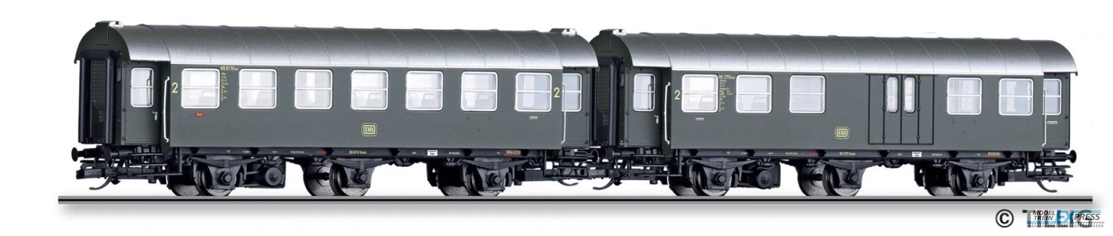 Tillig 1073 Reisezugwagen-Paar der DB, bestehend aus einem 2. Klasse Reisezugwagen und einem 2. Klasse Reisezugwagen mit Packabteil, Ep. III