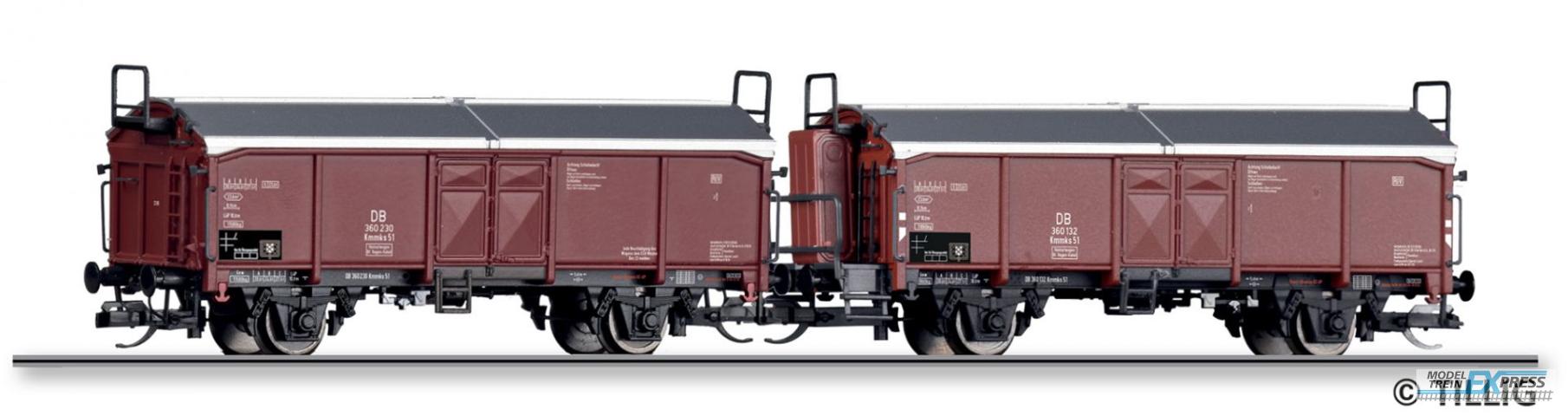 Tillig 1076 Güterwagenset der DB, bestehend aus zwei Schiebedachwagen Kmmks 51, Ep. IV