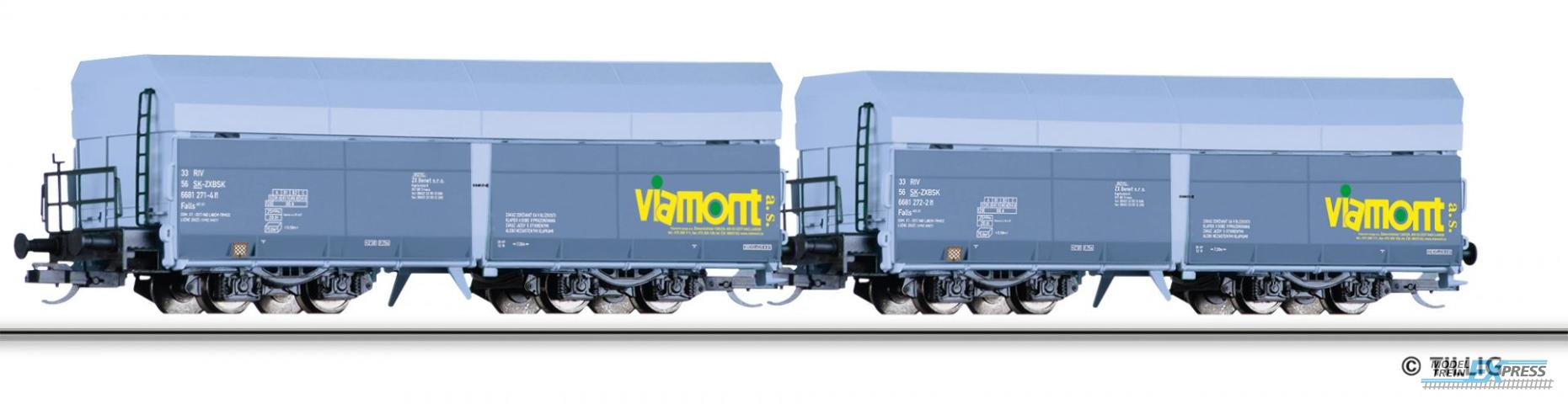 Tillig 1079 Güterwagenset der Viamont a.s., bestehend aus zwei Selbstentladewagen Falls, Ep. VI