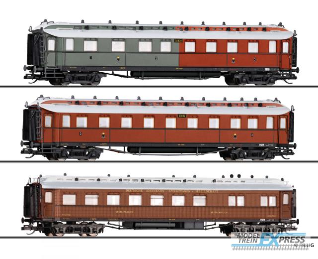 Tillig 1085 Reisezugwagenset "Preußischer Schnellzug" der K.P.E.V., bestehend aus einem 1./2./3. Klasse Personenwagen, einem          3. Klasse Personenwagen und einem Speisewagen, Teil 2