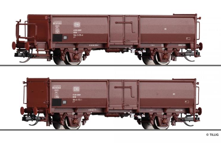 Tillig 1105 Güterwagenset der DB, bestehend aus zwei offenen Güterwagen E 037, beladen mit Steinkohle, Ep. IV