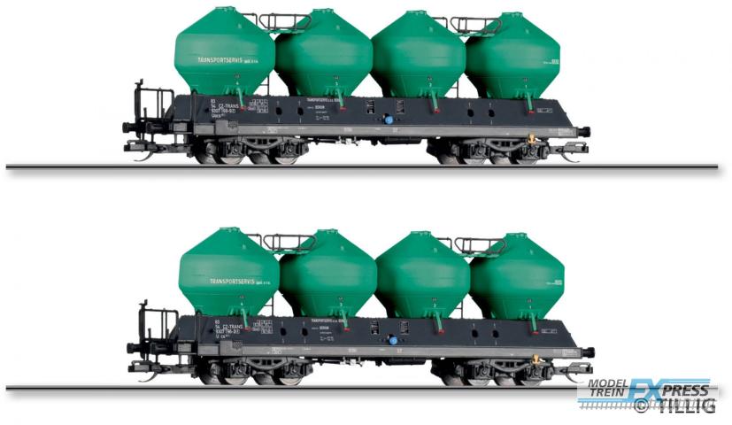 Tillig 1116 Güterwagenset der Transportservics s.r.o. Beroun, bestehend aus zwei Staubsilowagen Uacs 451.1, Ep. VI