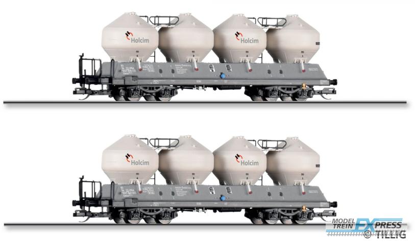 Tillig 1118 Güterwagenset der Holcim (?esko) a.s., bestehend aus zwei Staubsilowagen Uacs 451.1, Ep. VI