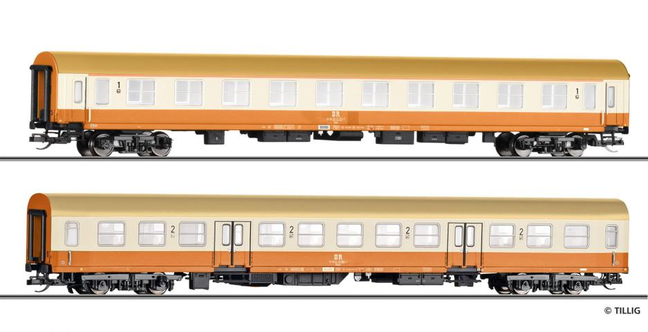 Tillig 1123 Reisezugwagenset "Städteexpress" der DR, bestehend aus einem Reisezugwagen 1. Klasse und einem Reisezugwagen 2. Klasse, Bauart Halberstadt, Ep. IV