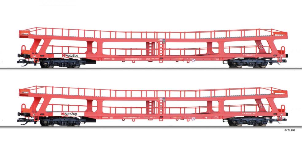 Tillig 1136 Güterwagenset der DB AG, bestehend aus zwei Autotransportwagen DDm 915, Ep. V
