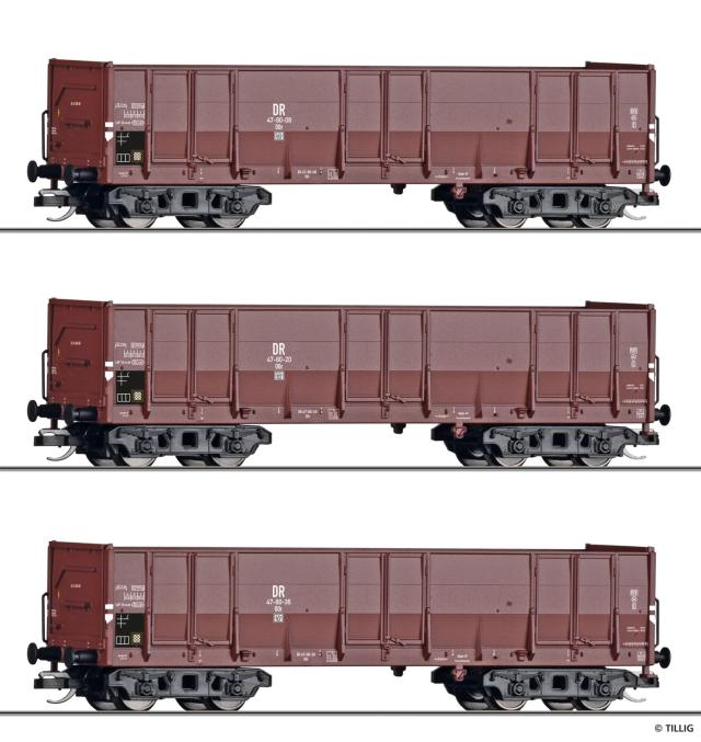 Tillig 1141 Güterwagenset der DR, bestehend aus drei offenen Güterwagen Oor, Ep. III