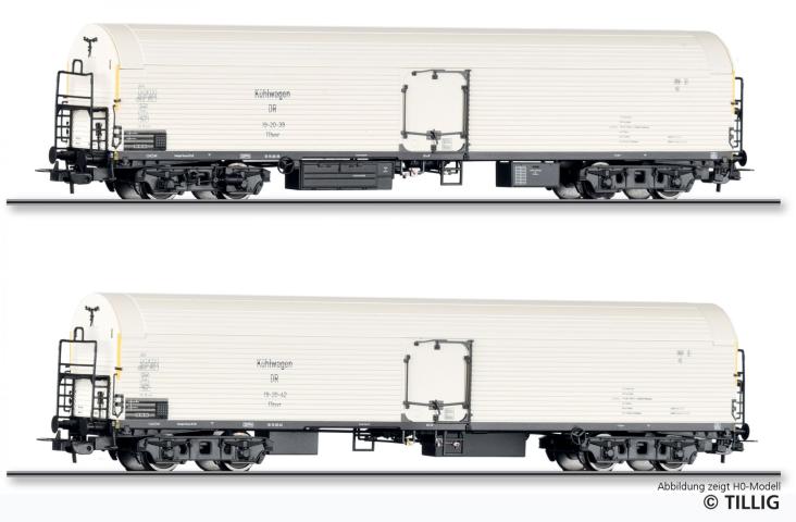 Tillig 1145 Güterwagenset der DR, bestehend aus zwei Eiskühlwagen Tthevr, Ep. III "FORMNEUHEIT"