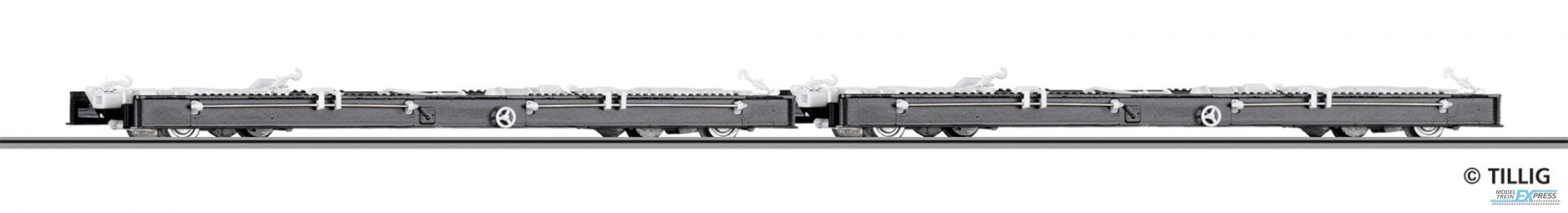 Tillig 15973 Güterwagenset der DR, bestehend aus zwei Schmalspur-Rollwagen Rf4, Ep. IV -FORMNEUHEIT-