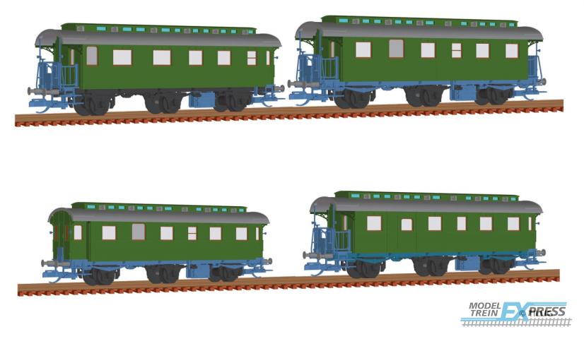 Tillig 1728 Passenger coach set of the DB with four passenger coaches (1x 1st/2nd class, 2x 2nd class, 1x 2nd class with baggage compartment) , Ep. III
