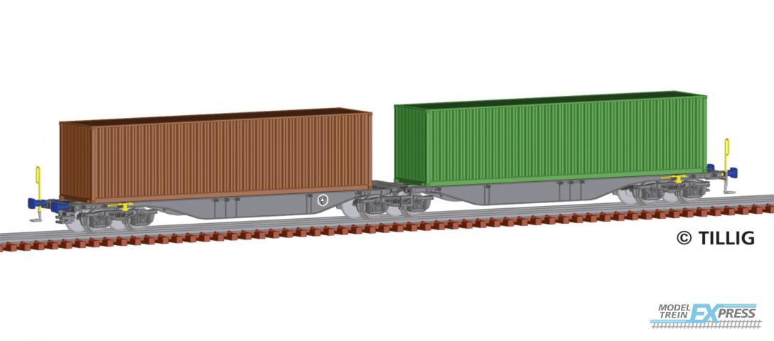 Tillig 18061 Containertragwagen Sggmrss der PKP Cargo, beladen mit zwei 40'-Containern, Ep. VI
