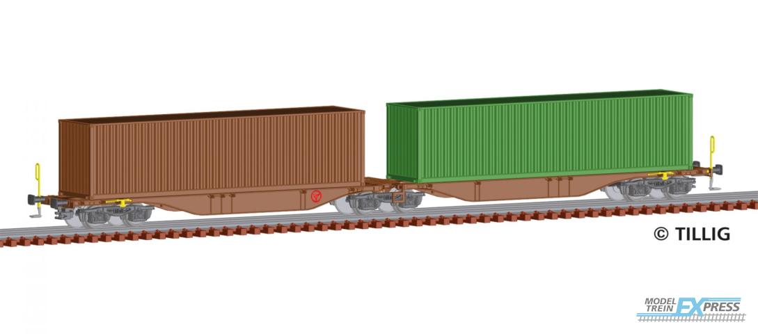 Tillig 18062 Containertragwagen Sggmrss 578.0 der ?D Cargo, beladen mit zwei 40'-Containern, Ep. V