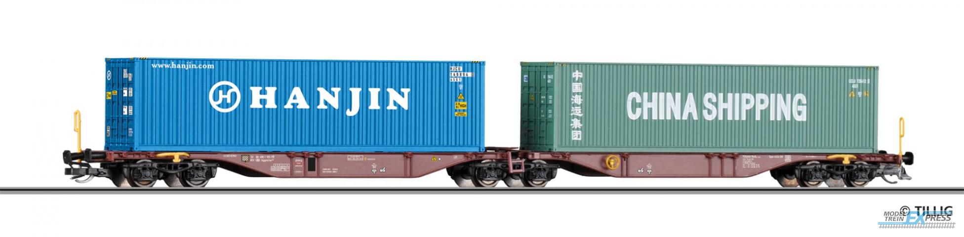 Tillig 18072 Containertragwagen Sggmrss der SNCB, beladen mit zwei 40'-Containern, Ep. V