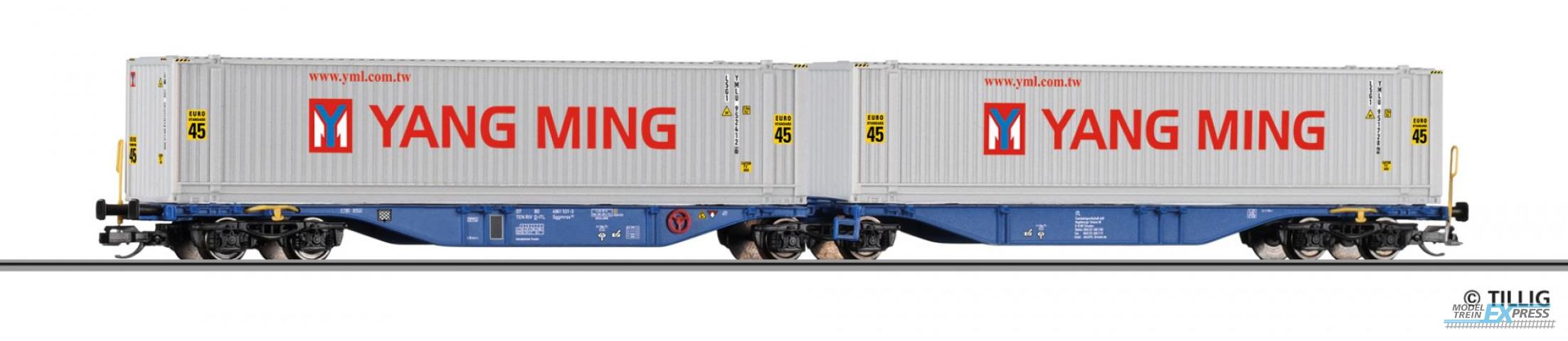 Tillig 18075 Containertragwagen Sggmrss der ITL, beladen mit zwei 45' Containern, Ep. VI