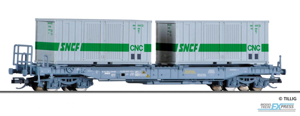 Tillig 18156 Taschenwagen "Novatrans" der SNCF, beladen mit zwei 20' Containern, Ep. IV